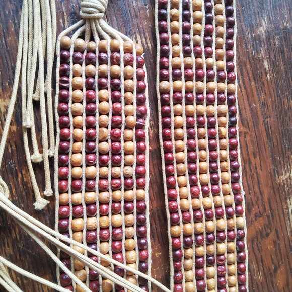 Vintage wooden beaded macrame unisex belt perfect shape  28 in long - Picture 3 of 8